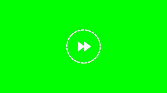 White fast forward skip button icon on chroma key green screen background for video editing