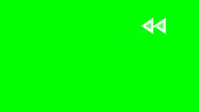 Fast backward media player icon motion graphic with green background chroma key