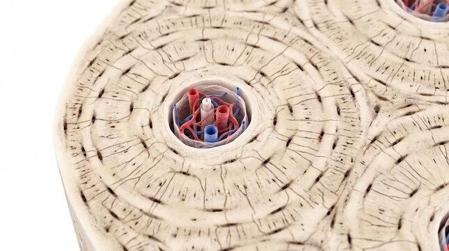 Microscopic cross section of an osteon in human compact bone tissue with haversian system bone histology skeletal anatomy
