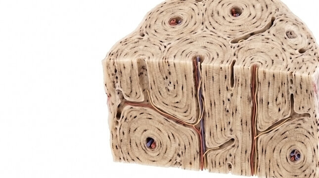 Microscopic view of compact bone tissue structure with osteons osteon structure haversian system human anatomy osseous tissue