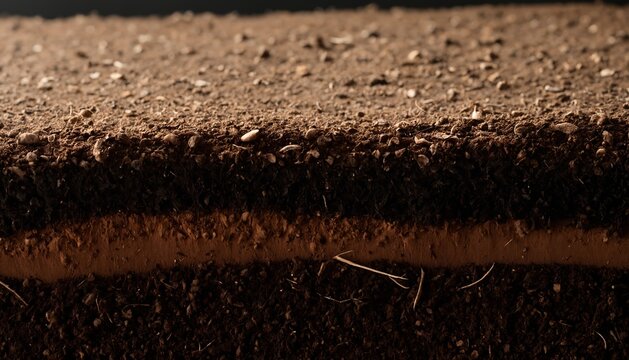 Young plant sprout growing in rich organic soil cross section