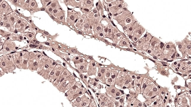 Microscopic view of intestinal mucosal tissue showing epithelial cell structures with microscopic intestinal epithelial