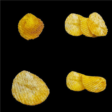 Rippled Potato Chips in Different Grouping, showcasing food quality control, product inspection, and snack manufacturing standards.