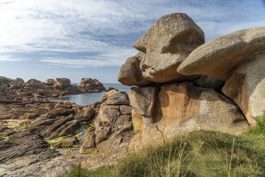 The rocks of the pink granite coast C&ocirc;te de Granit Rose near Ploumanac'h, Perros-Guirec, Brittany, France