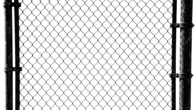 Dark metal chain link fence with diamond pattern, isolated on transparent background