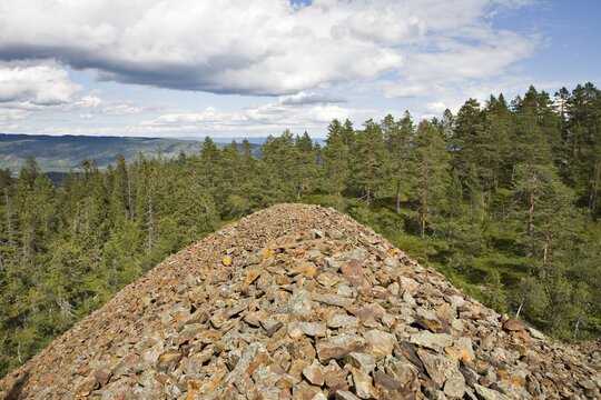 Mining waste pile at Haus Sachsen silver mine, Norway, Scandinavia, Europe