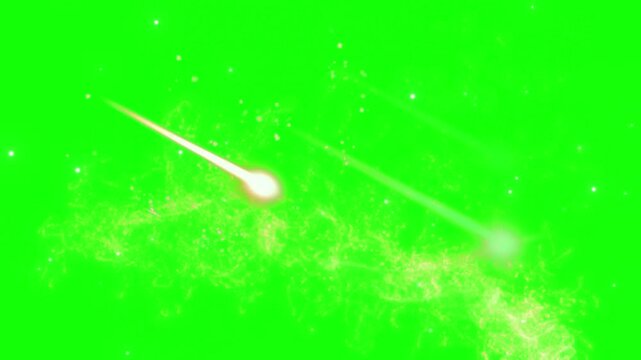 Two shooting stars travel across a vibrant green screen background with glowing energy trails.