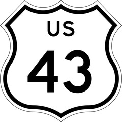 Blank US Route 43 Shield Emblem Road Sign Vector Illustration © Georgina Luvandwa