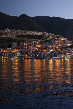 Old town in the evening, Scilla, on the Strait of Messina, Calabria, Italy