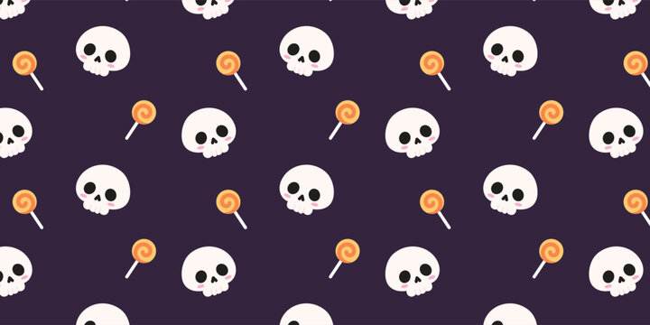 cute skull with candy pattern halloween background 
