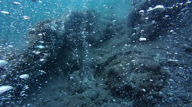 Weh Island, Indonesia : Forward footage of bubbles from underwater volcano. also known as hot spring dive site, in Weh Island of Sabang in Aceh, Indonesia