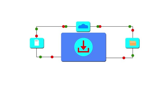 file download and cloud data transfer with moving dots on connected network line motion graphics animation.
