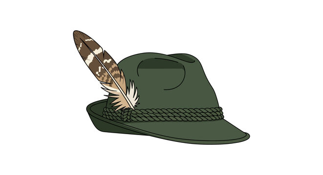 Green tyrolean hat with feather adornment vector illustration on white background