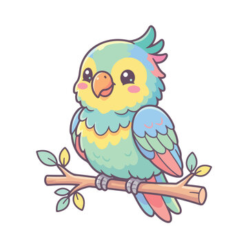 Cute pastel parrot perched on a tree branch vector illustration