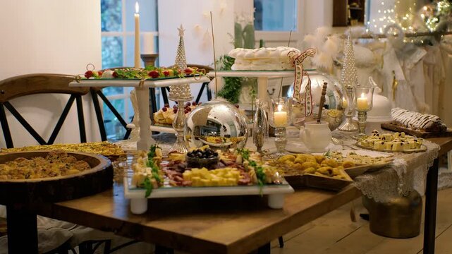 Festive Table Buffet With Aperitif For Christmas Party
