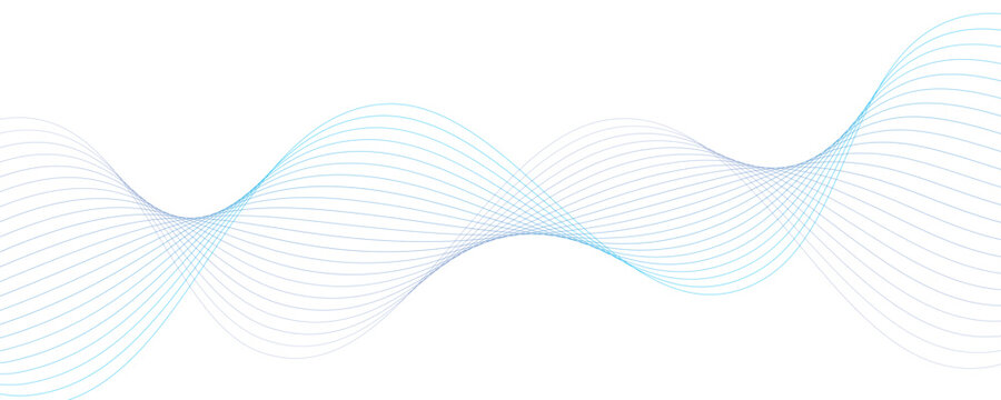 Abstract blue wave line vector, light smooth wavy blend lines graphic element, dynamic technology soundwave background, modern soft gradient motion lines.
