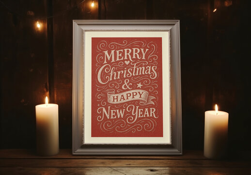 Festive Framed Holiday Greeting Frame Mockup PSD