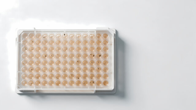 Top View of a 96 Well Microplate with Liquid Samples for Scientific Research and Laboratory Testing
