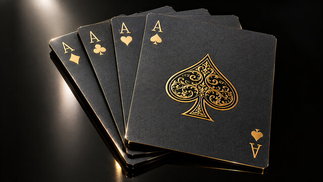 4 aces in a deck of card. black and golden cards. 