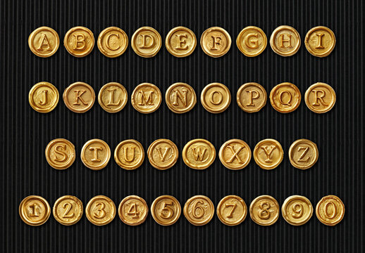Golden Wax Seal Alphabet And Numbers Font Set