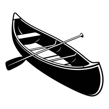 Empty wooden canoe with single oar black silhouette