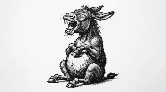 Funny laughing donkey sitting