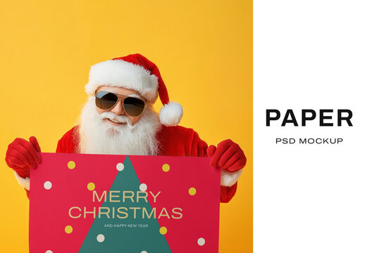 Santa Holding Christmas Poster Mockup PSD