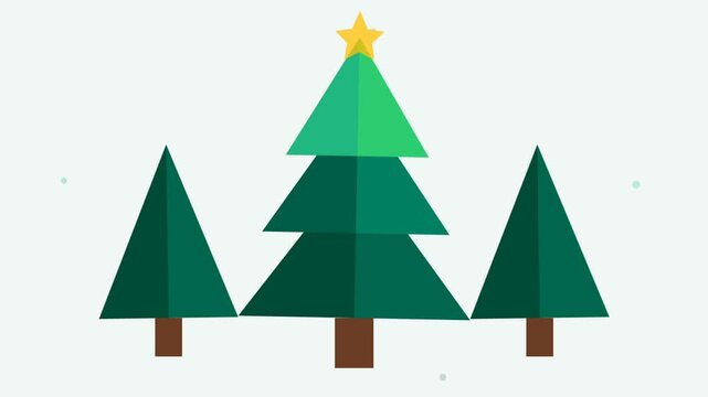 Animated Flat Design Christmas Trees with Glowing Yellow Star Topper