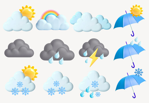Weather Icons Depicting Various Conditions Element Design Collection