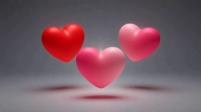 Three red and pink heart shapes floating on a white background
