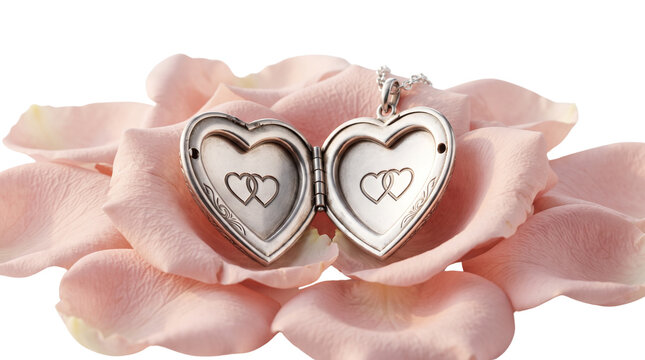 Vintage silver heart locket on pink rose petals, open romantic jewelry pendant with engraved hearts, elegant wedding and anniversary keepsake