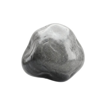 Single smooth grey river stone isolated on white background