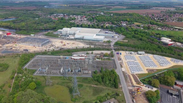 Battery Storage BESS Substation and Factory in Ferrybridge Drone View UK