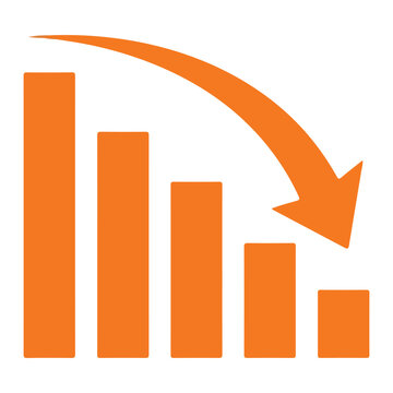 Orange bar chart with a downward arrow showing business decline and financial loss