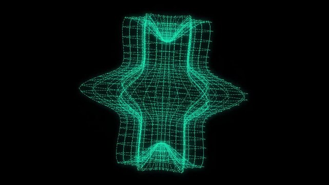 Glowing green star wireframe rotating in dark empty space as a dynamic digital 3D motion graphic
