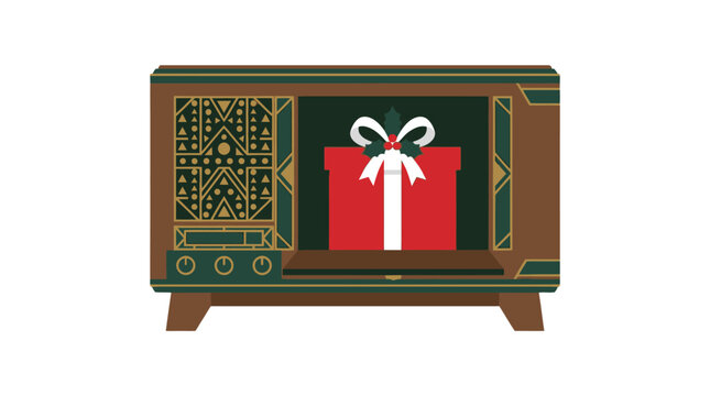 Christmas Christmas vintage television with gift box in screen