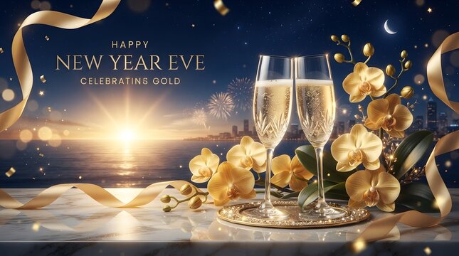Celebrate the new year with sparkling champagne festive lights and joyful revelry