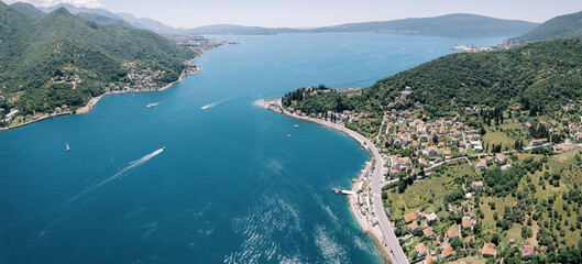 Obraz premium Aerial view of Herceg Novi coastline and Bay of Kotor, Montenegro