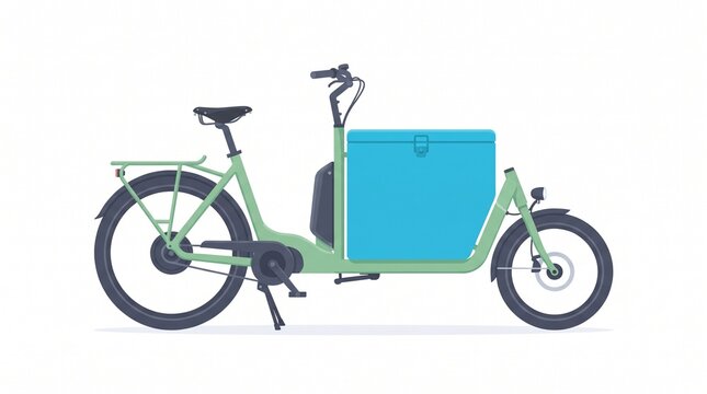 Flat Vector Modern Electric Cargo Bike Delivery with Blank Box