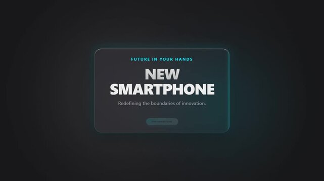 Futuristic smartphone launch promotional animation with glowing blue light, dark background, rounded glass panel, bold new smartphone headline, innovation message, and illuminated preorder button