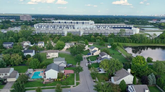 Modern hyperscale data center building located near a residential suburban area in Ohio