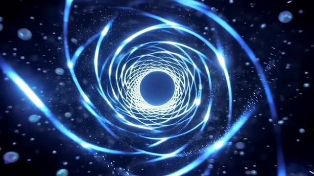 High-Tech Spiraling Energy Waves with Glowing Particles