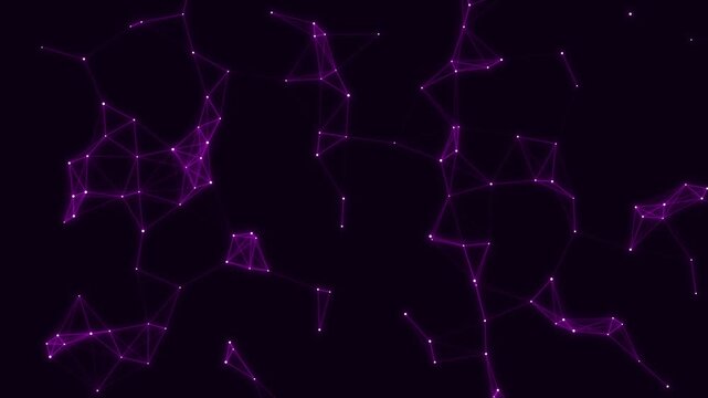 Neon glowing purple plexus network data nodes moving seamless loop 4k abstract background video