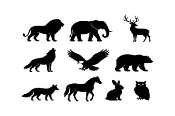 Obraz premium Set of black animal silhouettes on white background isolated on white background, Vector