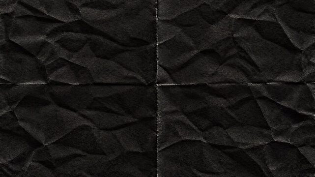 Black crumpled paper texture with horizontal and vertical fold lines