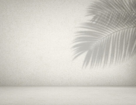 Leere strukturierte Betonwand mit Schatten einer Palme f&uuml;r Produkt-Mockups