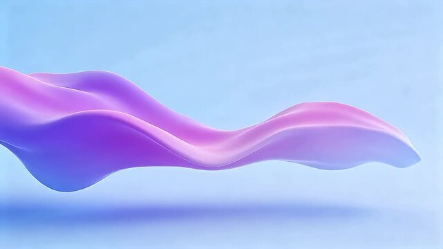 Abstract pink to purple silk fabric with smooth waves on light blue background