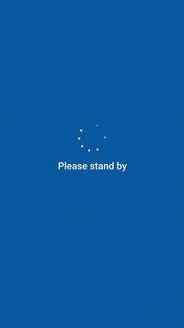 Vertical loading screen with Please stand by message and spinning dotted loader in blue, green, navy, and dark gray variants. Minimalist interface animation for mobile buffering and waiting themes.