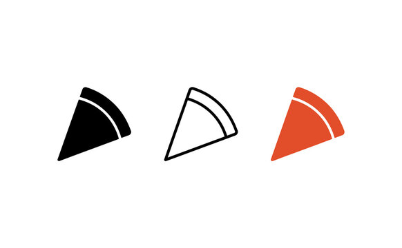 Minimalist pizza slice icon set, simple fast food vector symbols, black and orange pizza slice line art for restaurant menu branding