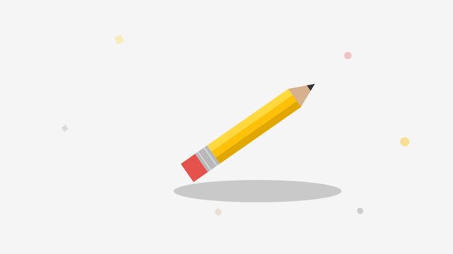 Yellow Pencil Floating with Soft Shadow on Minimalist Background